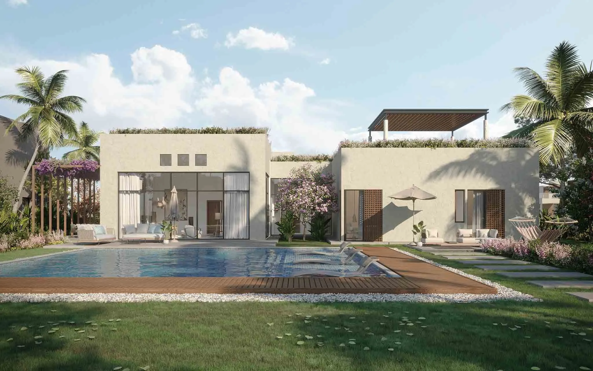 Standalone White Villa Back View
